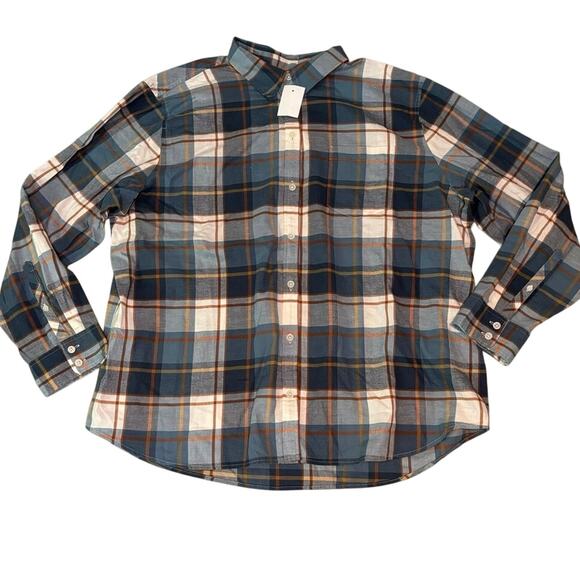 NWT J.Crew Factory XXL Plaid Flannel Shirt Blue Rust Cotton Button Down - Picture 1 of 5